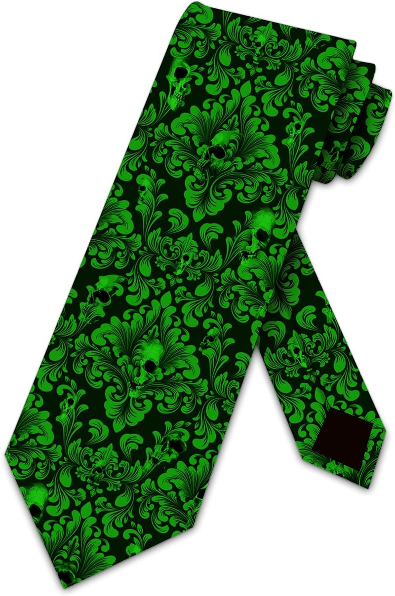 Three Rooker Skull Ties Mens Damask Necktie Halloween Tie for Men Conservative Holiday Print - Image 1
